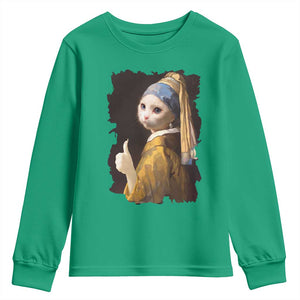 Funny Cat With A Pearl Earring Parody Art Youth Sweatshirt TS12 Irish Green Print Your Wear