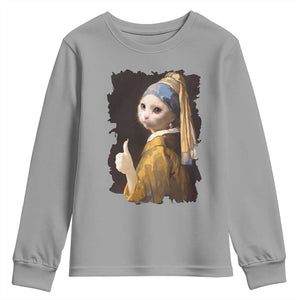 Funny Cat With A Pearl Earring Parody Art Youth Sweatshirt TS12 Sport Gray Print Your Wear