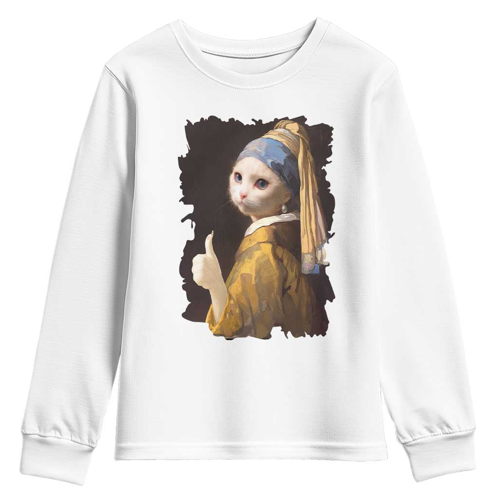 Funny Cat With A Pearl Earring Parody Art Youth Sweatshirt TS12 White Print Your Wear