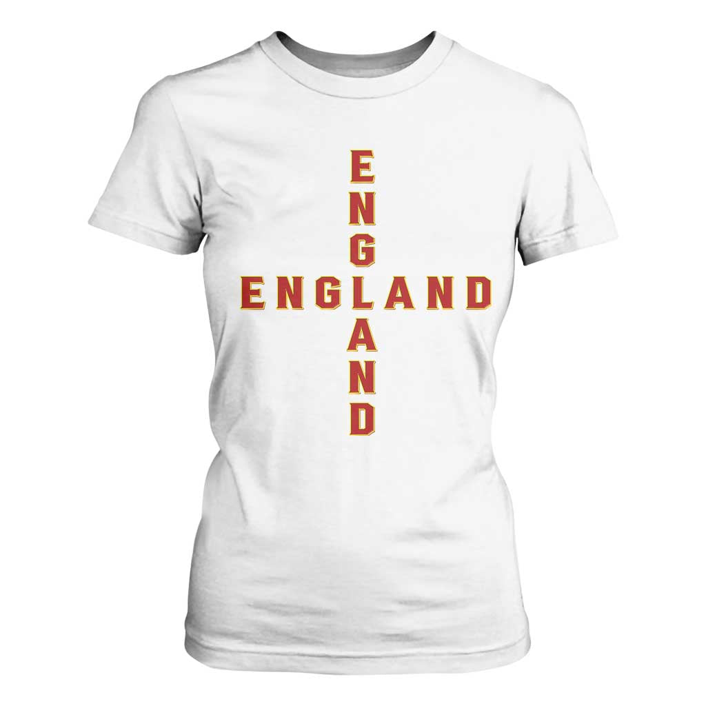 England Pride Cross Shape Typography Graphic T Shirt For Women TS12 White Print Your Wear
