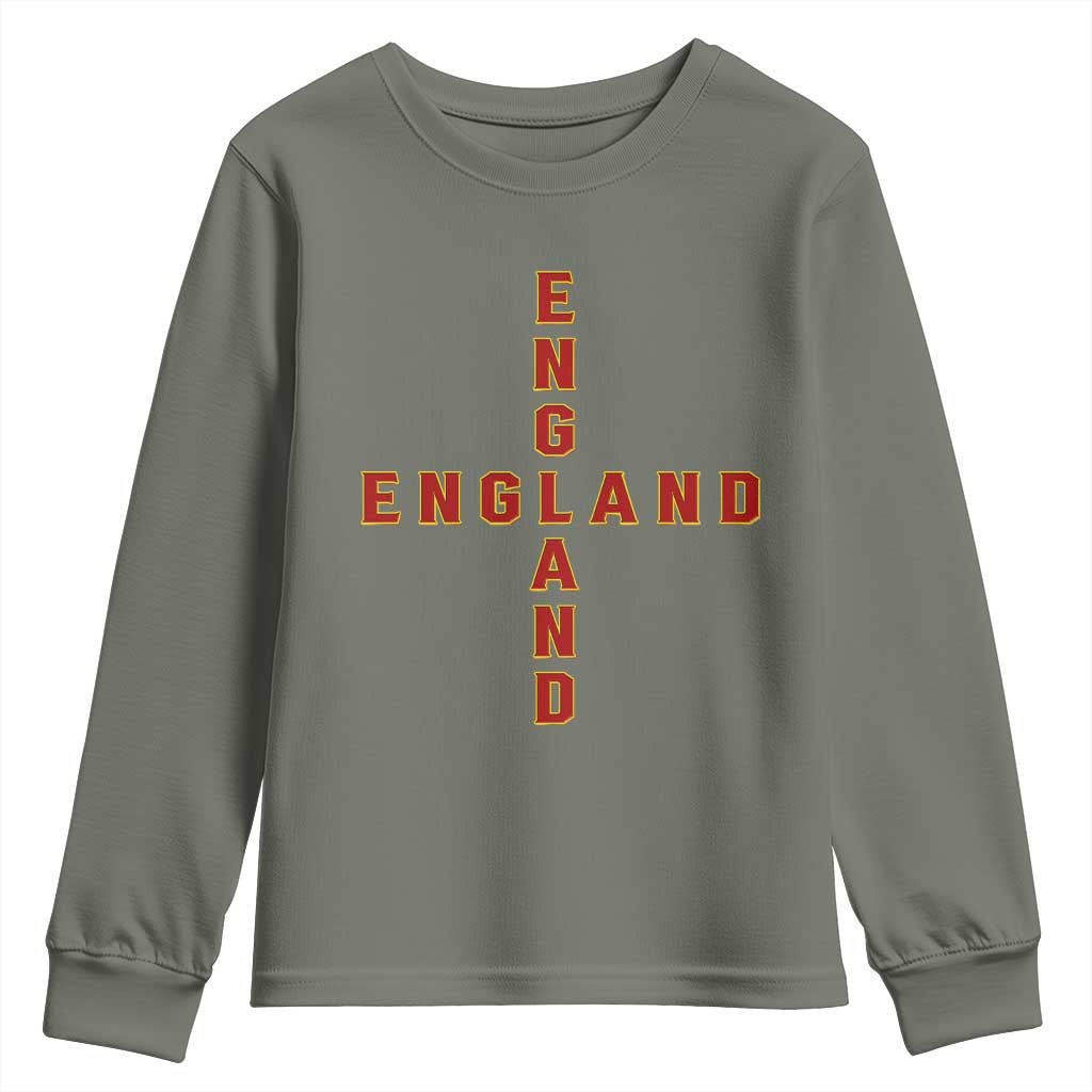 England Pride Cross Shape Typography Graphic Youth Sweatshirt TS12 Military Green Print Your Wear