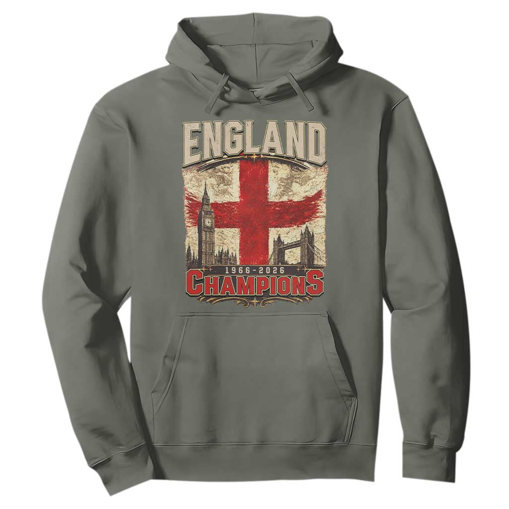 Vintage England Champions Hoodie Proud Football Fan Heritage TS12 Military Green Print Your Wear