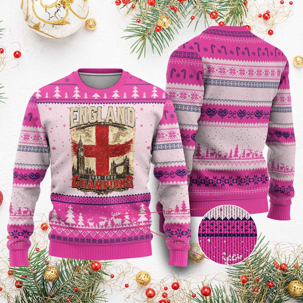 Vintage England Champions Ugly Christmas Sweater Proud Football Fan Heritage TS12 Hot Pink Print Your Wear