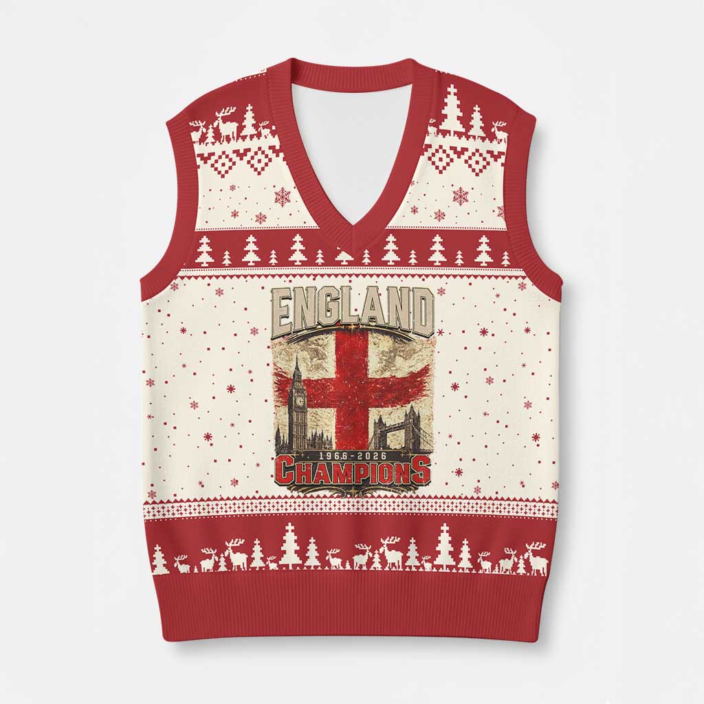 Vintage England Champions V-Neck Knit Sweater Vest Proud Football Fan Heritage TS12 Beige Red Print Your Wear