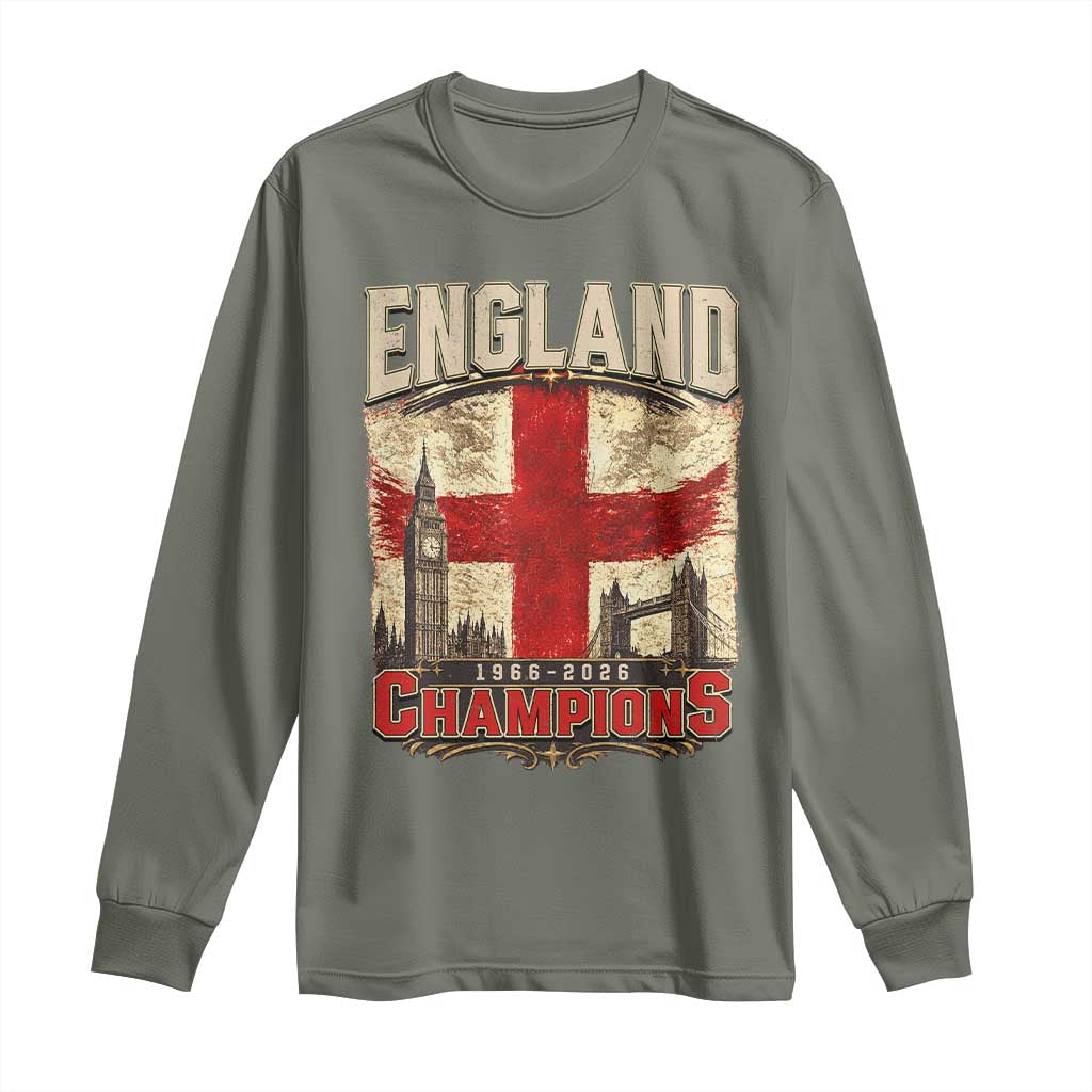 Vintage England Champions Long Sleeve Shirt Proud Football Fan Heritage TS12 Military Green Print Your Wear