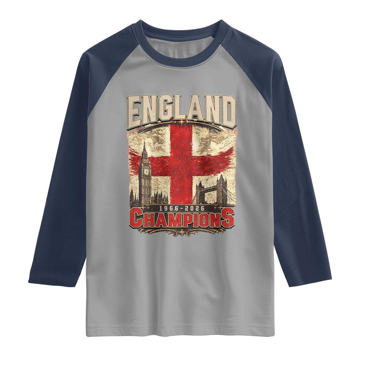 Vintage England Champions Raglan Shirt Proud Football Fan Heritage TS12 Sport Gray Navy Print Your Wear