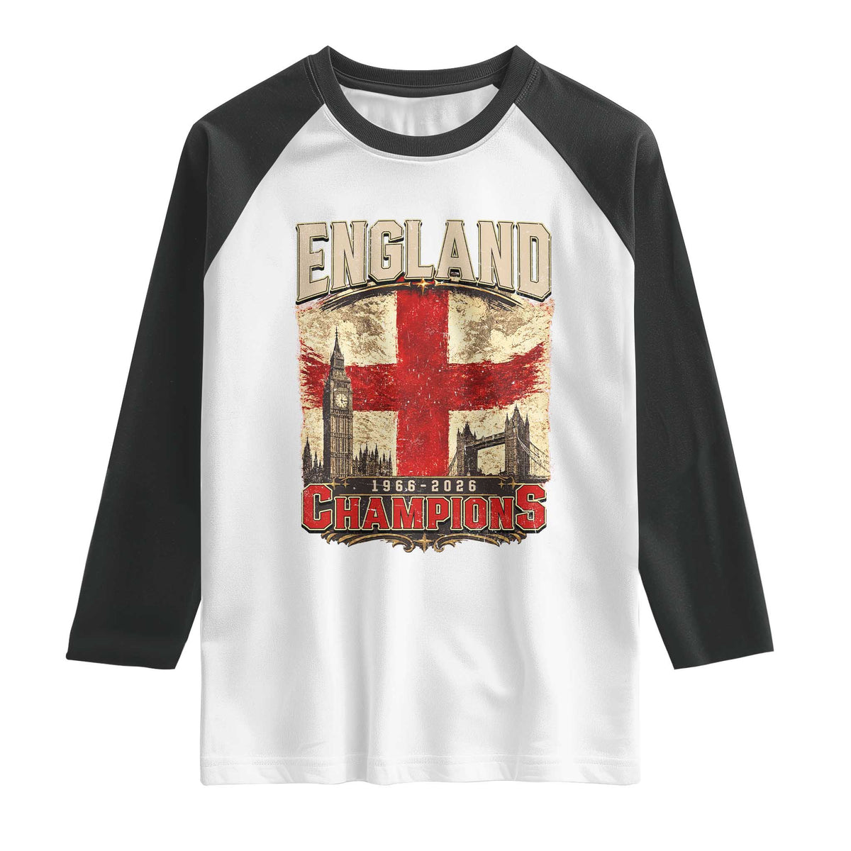 Vintage England Champions Raglan Shirt Proud Football Fan Heritage TS12 White Black Print Your Wear