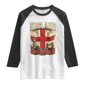 Vintage England Champions Raglan Shirt Proud Football Fan Heritage TS12 White Black Print Your Wear