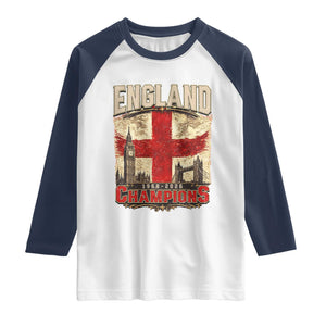 Vintage England Champions Raglan Shirt Proud Football Fan Heritage TS12 White Navy Print Your Wear