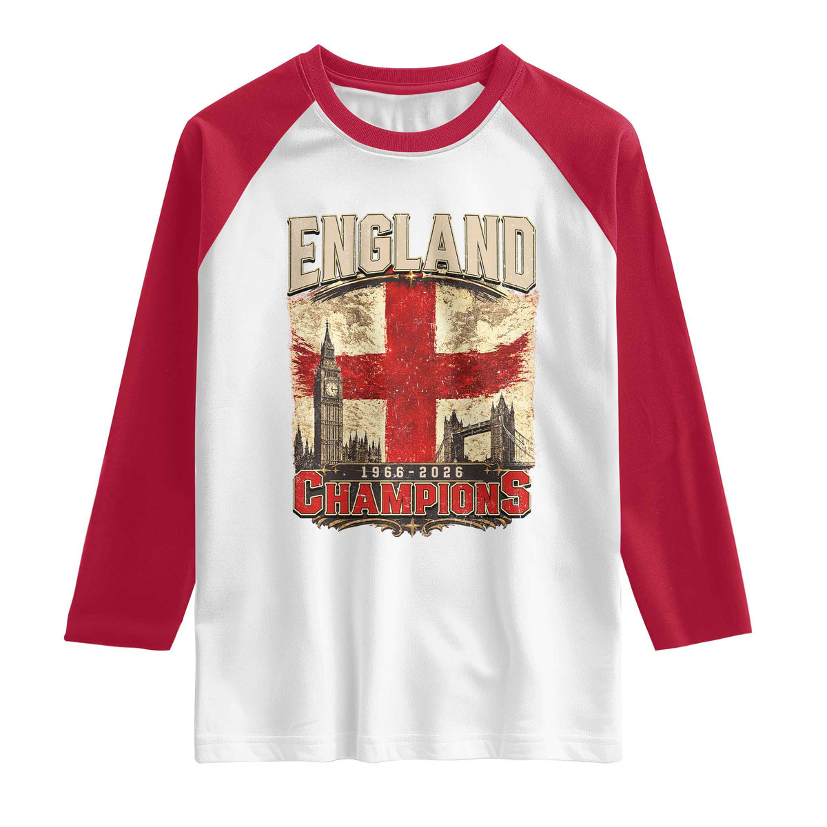 Vintage England Champions Raglan Shirt Proud Football Fan Heritage TS12 White Red Print Your Wear
