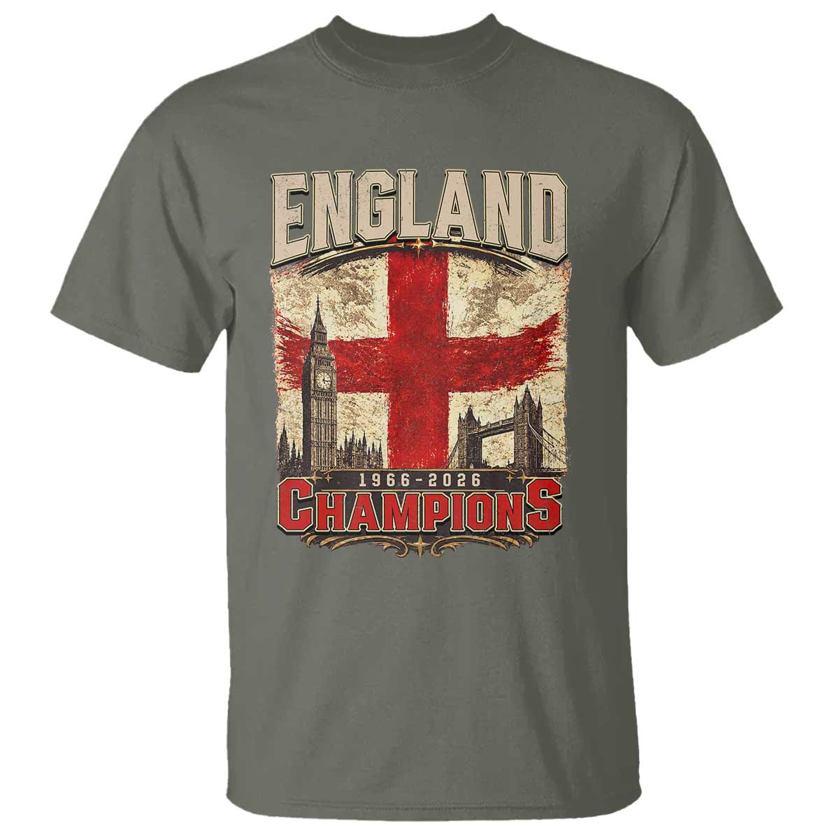 Vintage England Champions T Shirt Proud Football Fan Heritage TS12 Military Green Print Your Wear