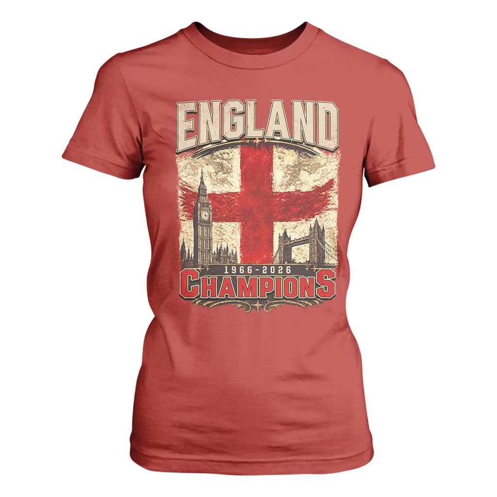 Vintage England Champions T Shirt For Women Proud Football Fan Heritage TS12 Red Print Your Wear