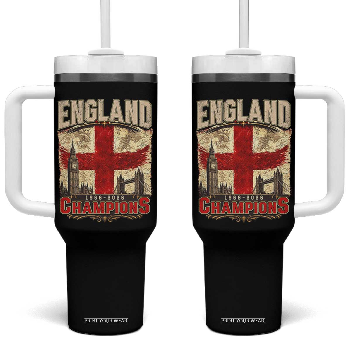 Vintage England Champions Tumbler With Handle Proud Football Fan Heritage TS12 One Size: 40 oz Black Print Your Wear