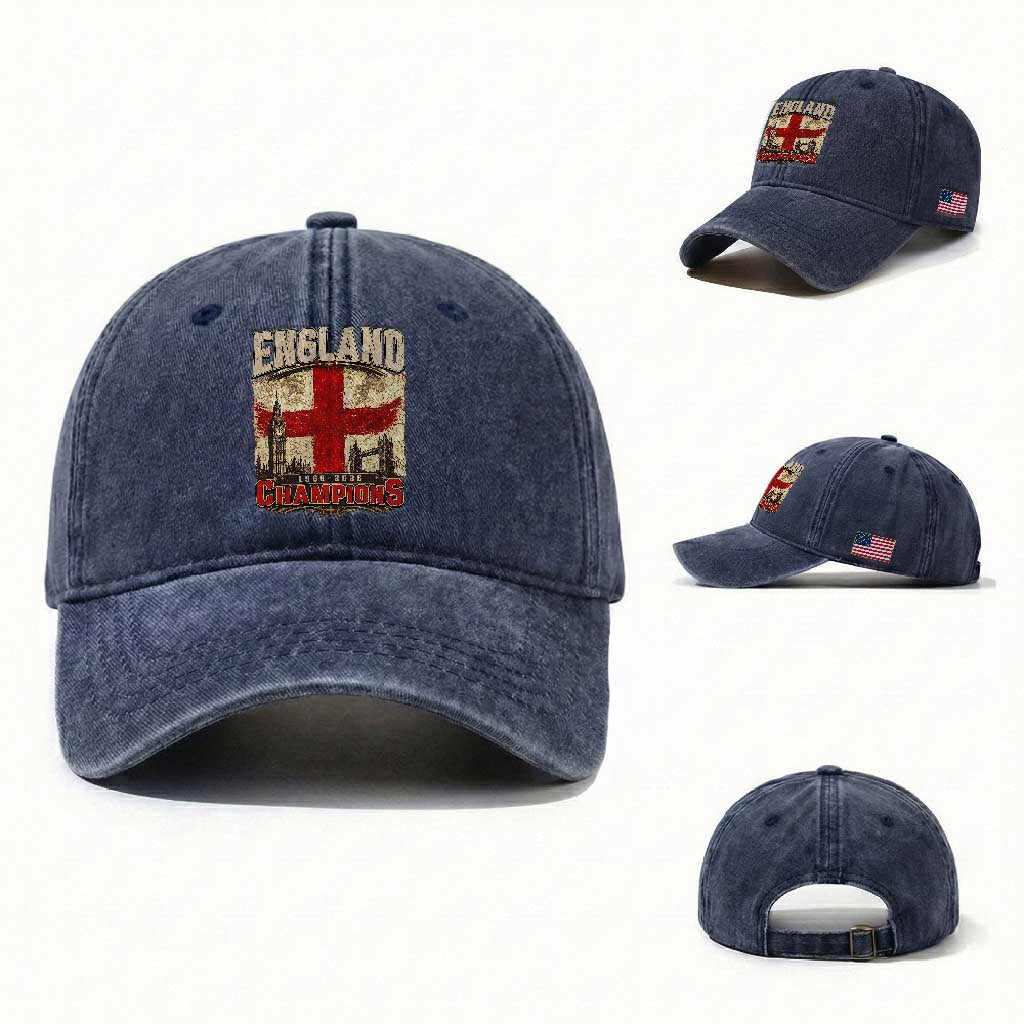 Vintage England Champions Washed Cotton Baseball Cap Proud Football Fan Heritage TS12 Washed Cap Universal Fit Navy Print Your Wear