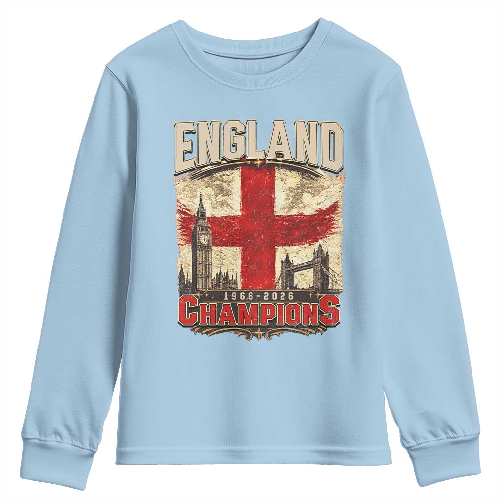 Vintage England Champions Youth Sweatshirt Proud Football Fan Heritage TS12 Light Blue Print Your Wear