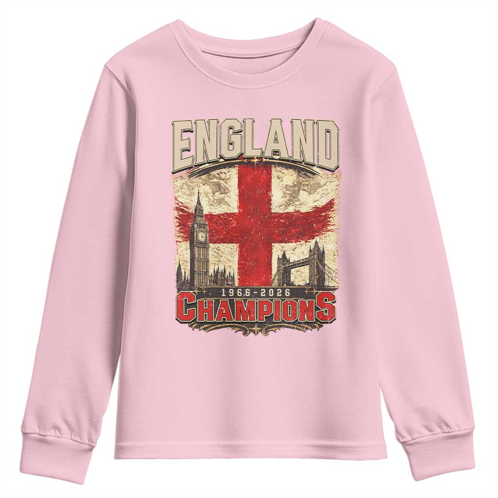Vintage England Champions Youth Sweatshirt Proud Football Fan Heritage TS12 Light Pink Print Your Wear