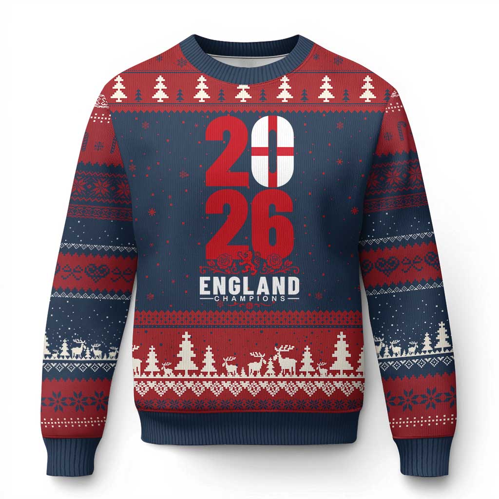 Vintage England Champions Ugly Christmas Sweater Football Supporter Graphic TS12 Navy Red Print Your Wear