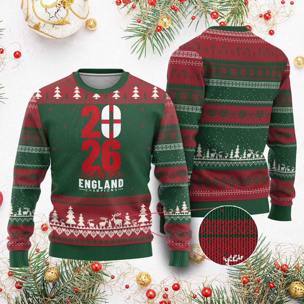Vintage England Champions Ugly Christmas Sweater Football Supporter Graphic TS12 Red Green Print Your Wear