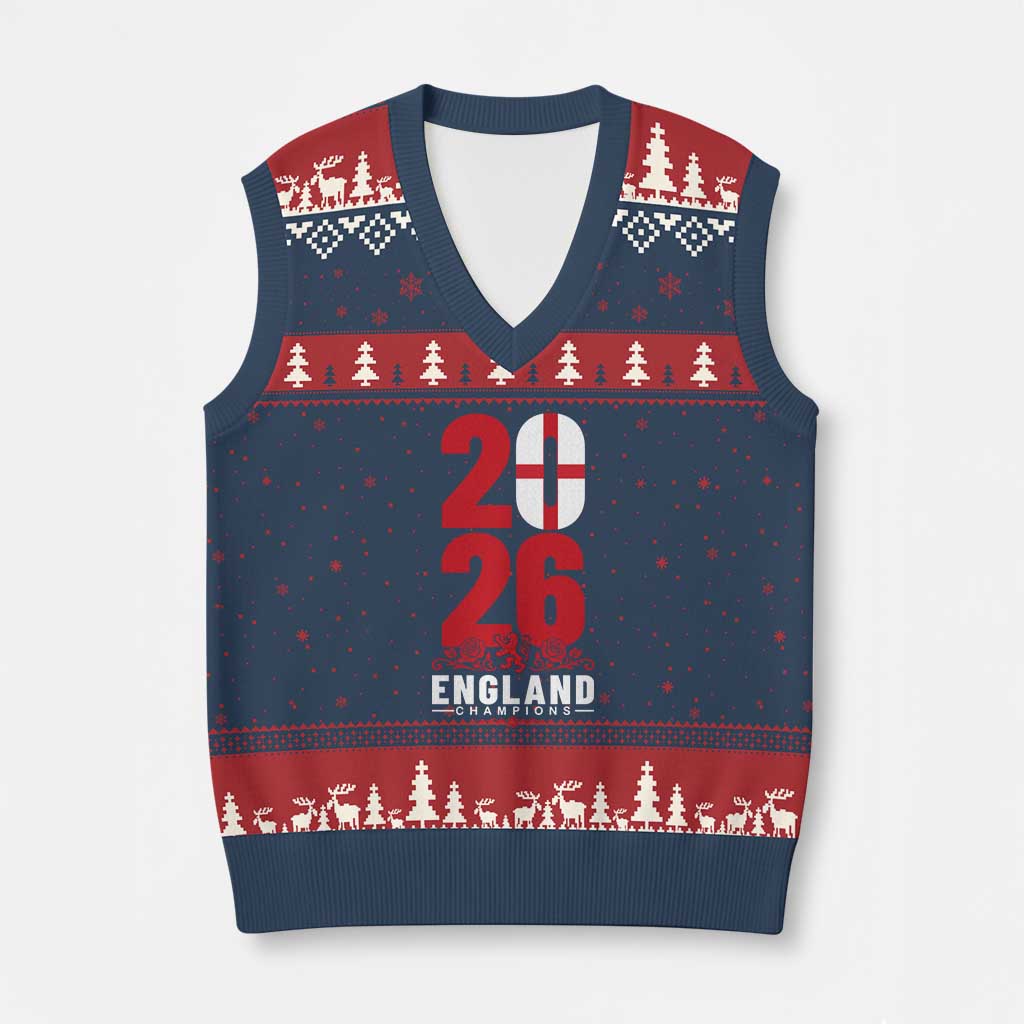 Vintage England Champions V-Neck Knit Sweater Vest Football Supporter Graphic TS12 Navy Red Print Your Wear