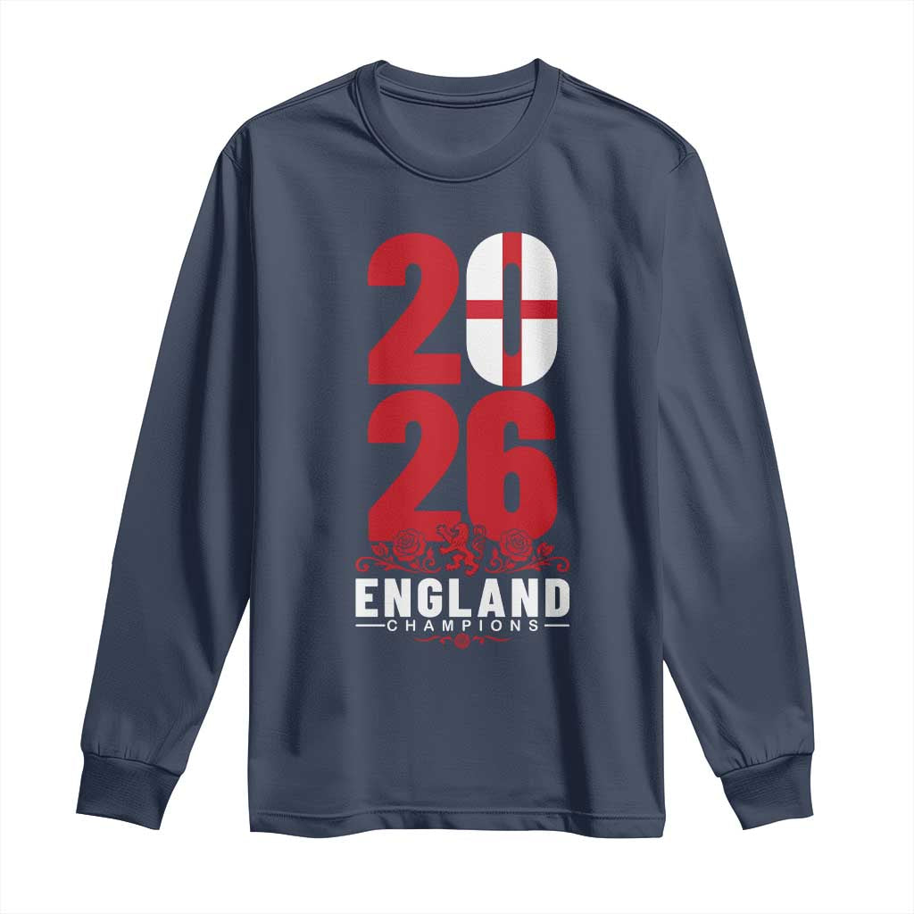 Vintage England Champions Long Sleeve Shirt Football Supporter Graphic TS12 Navy Print Your Wear