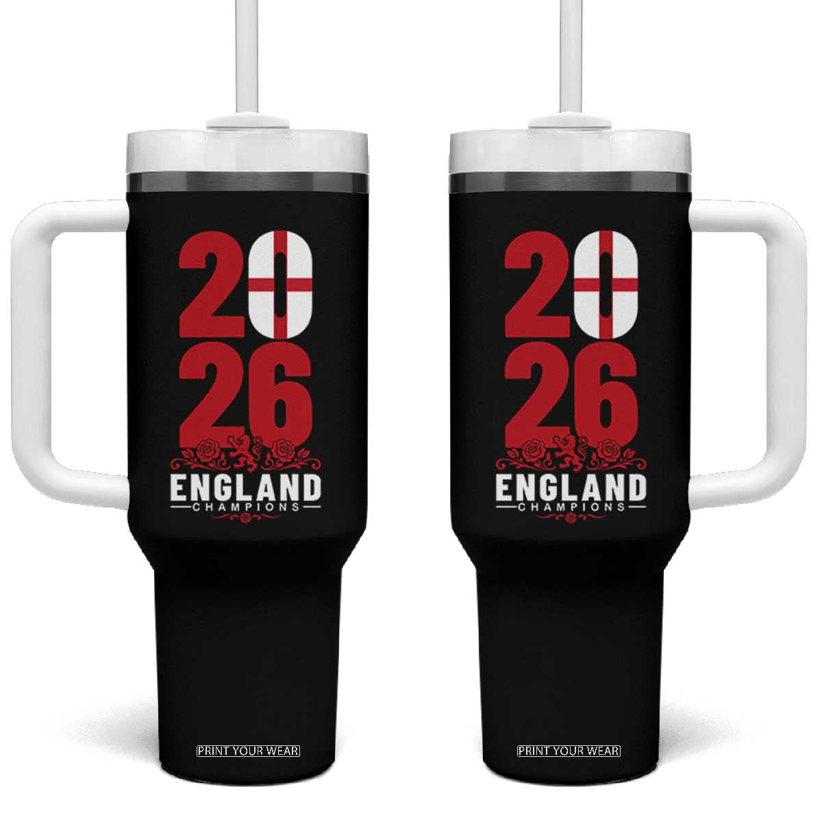 Vintage England Champions Tumbler With Handle Football Supporter Graphic TS12 One Size: 40 oz Black Print Your Wear
