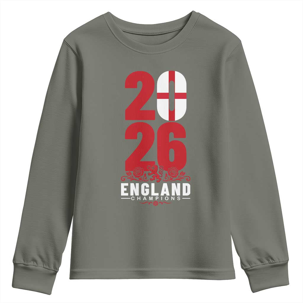 Vintage England Champions Youth Sweatshirt Football Supporter Graphic TS12 Military Green Print Your Wear