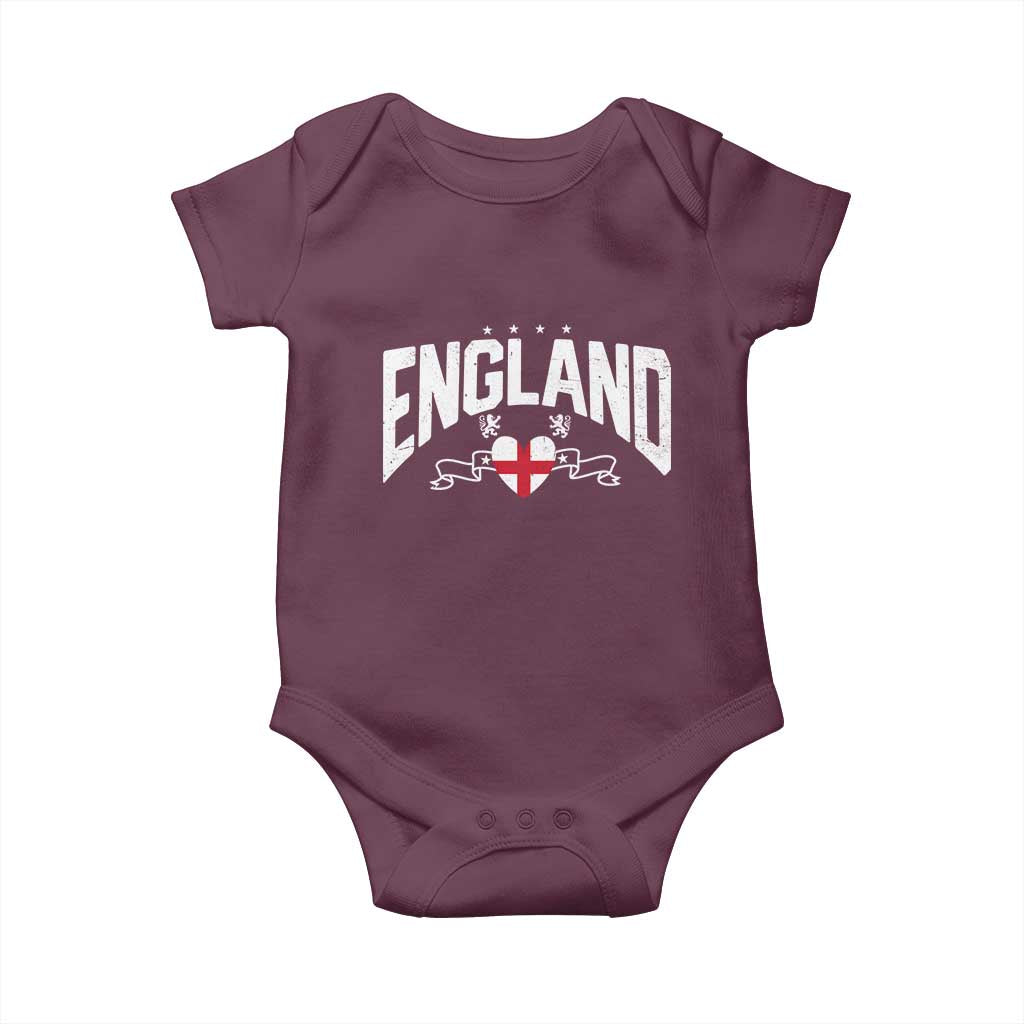 England Flag Heart Baby Onesie Patriotic English Pride Graphic Gift TS12 Maroon Print Your Wear