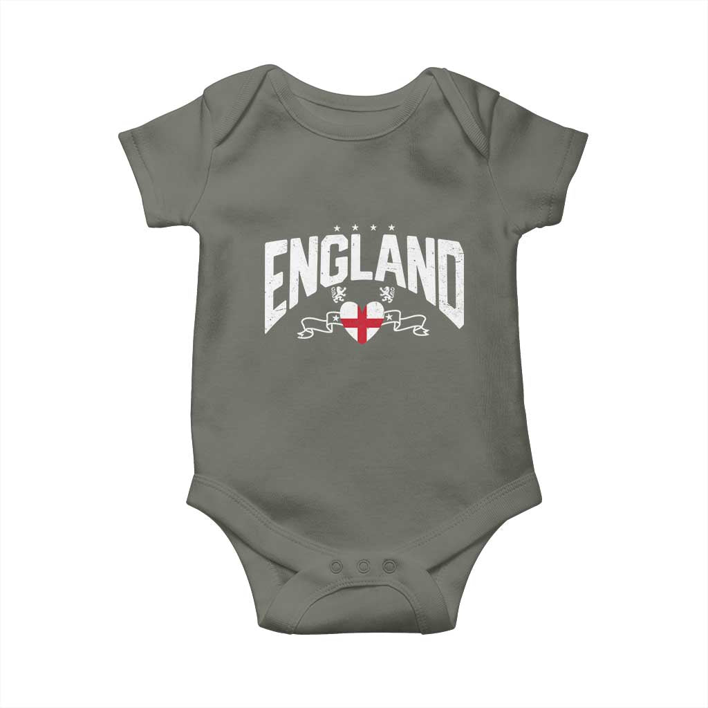 England Flag Heart Baby Onesie Patriotic English Pride Graphic Gift TS12 Military Green Print Your Wear