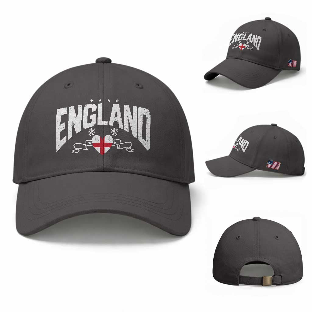 England Flag Heart Baseball Cap Patriotic English Pride Graphic Gift TS12 Baseball Cap Universal Fit Dark Gray Print Your Wear