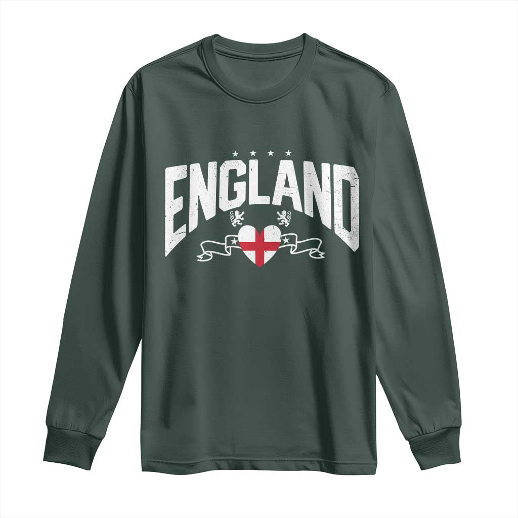 England Flag Heart Long Sleeve Shirt Patriotic English Pride Graphic Gift TS12 Dark Forest Green Print Your Wear