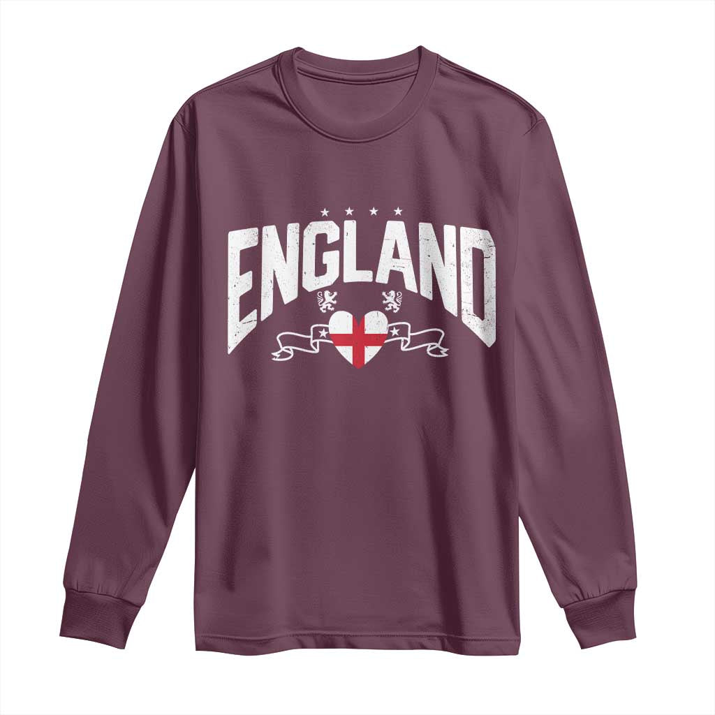 England Flag Heart Long Sleeve Shirt Patriotic English Pride Graphic Gift TS12 Maroon Print Your Wear