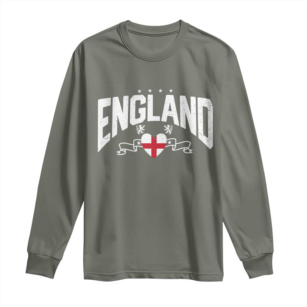 England Flag Heart Long Sleeve Shirt Patriotic English Pride Graphic Gift TS12 Military Green Print Your Wear