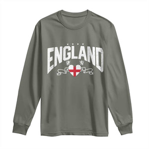 England Flag Heart Long Sleeve Shirt Patriotic English Pride Graphic Gift TS12 Military Green Print Your Wear
