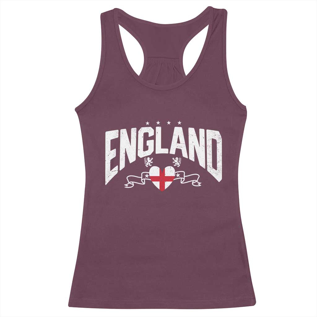 England Flag Heart Racerback Tank Top Patriotic English Pride Graphic Gift TS12 Maroon Print Your Wear