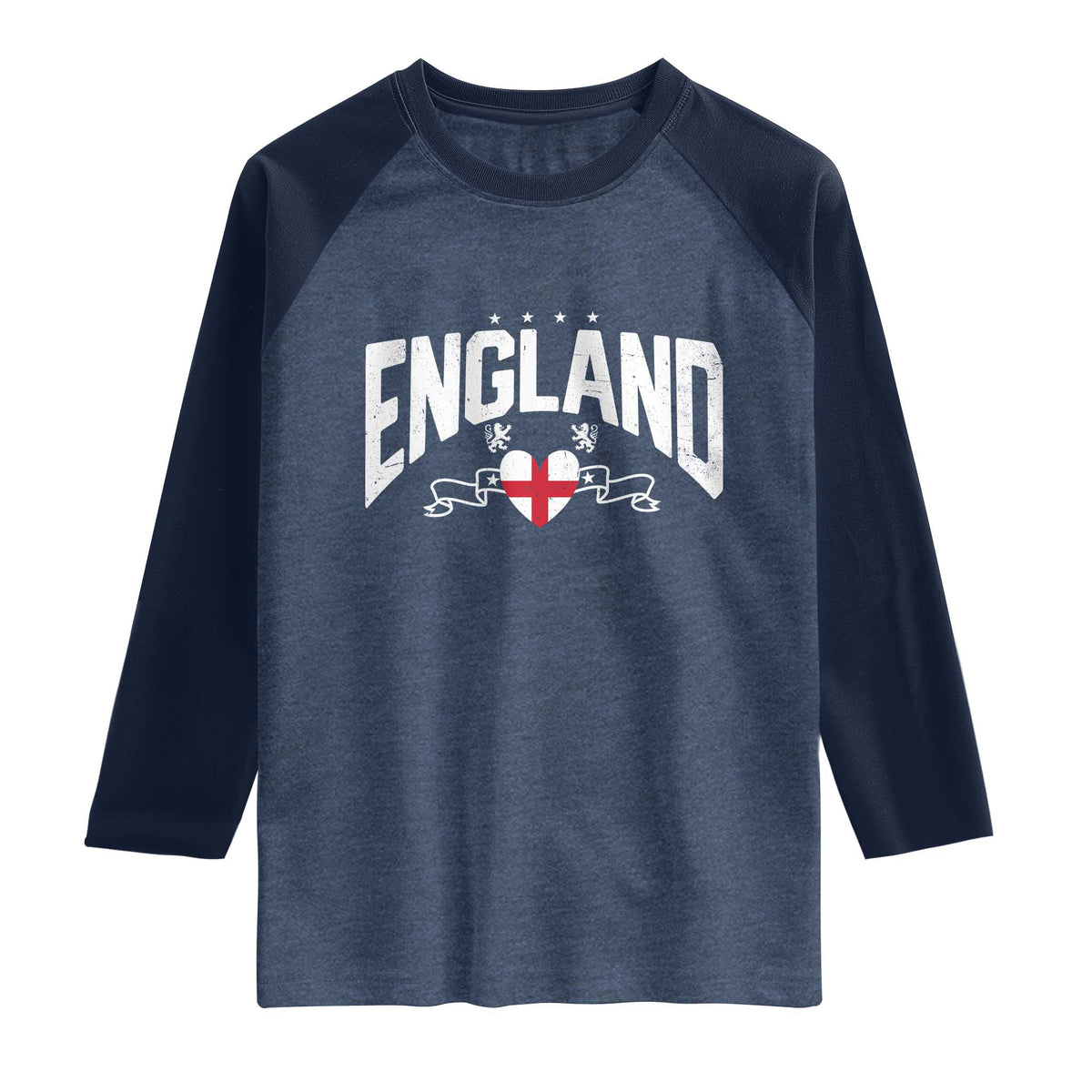 England Flag Heart Raglan Shirt Patriotic English Pride Graphic Gift TS12 Heather Denim Navy Print Your Wear