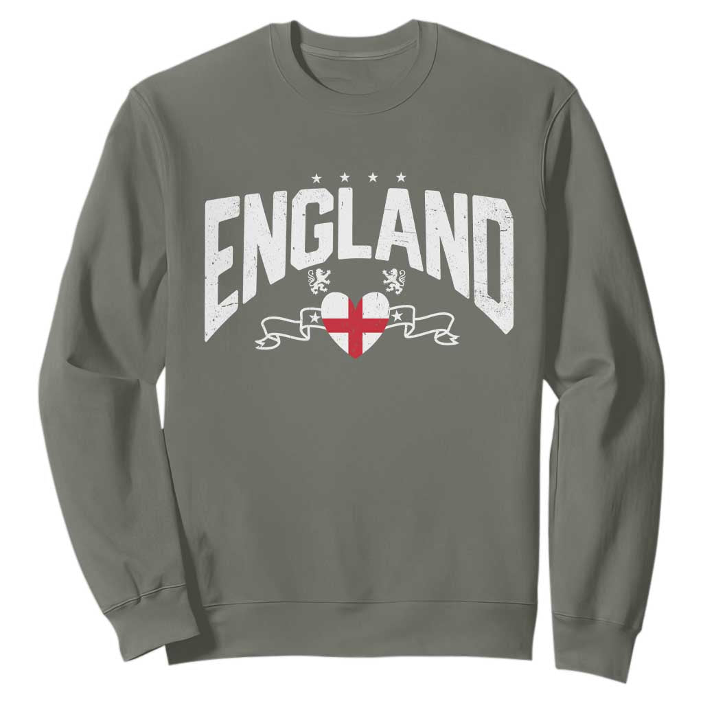 England Flag Heart Sweatshirt Patriotic English Pride Graphic Gift TS12 Military Green Print Your Wear