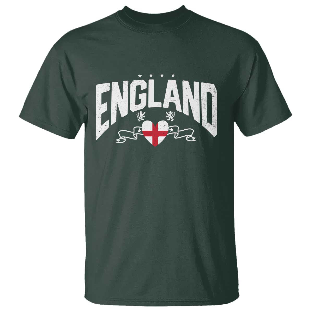 England Flag Heart T Shirt Patriotic English Pride Graphic Gift TS12 Dark Forest Green Print Your Wear
