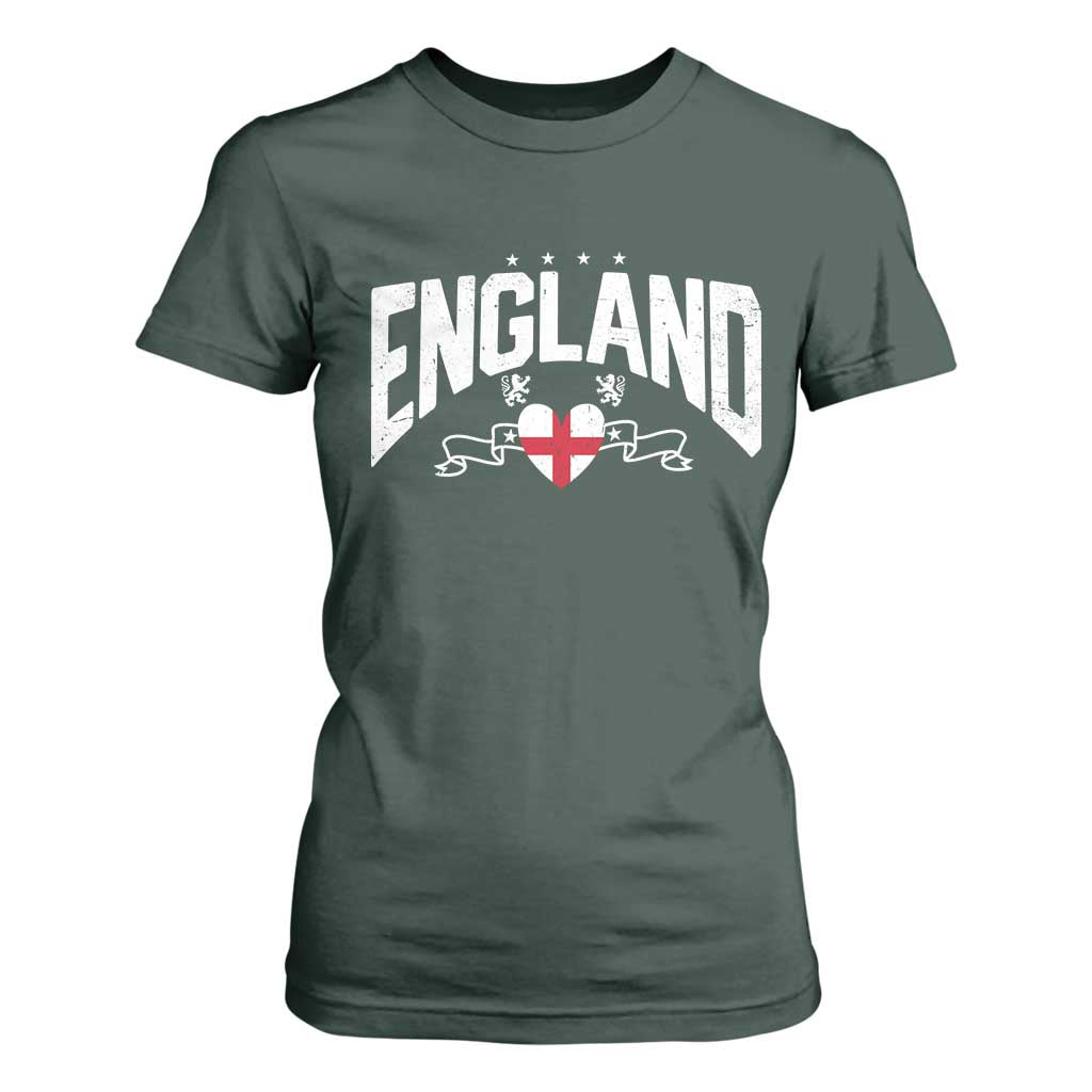 England Flag Heart T Shirt For Women Patriotic English Pride Graphic Gift TS12 Dark Forest Green Print Your Wear