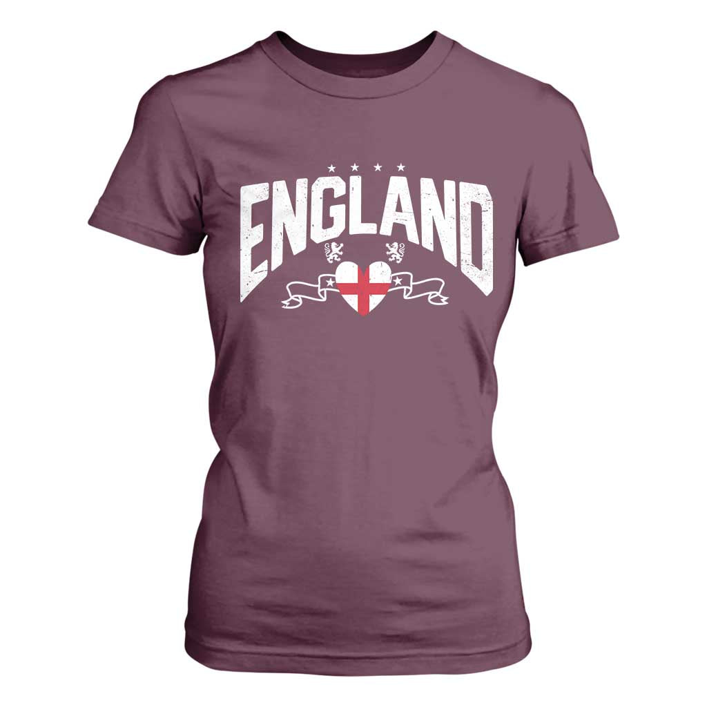 England Flag Heart T Shirt For Women Patriotic English Pride Graphic Gift TS12 Maroon Print Your Wear