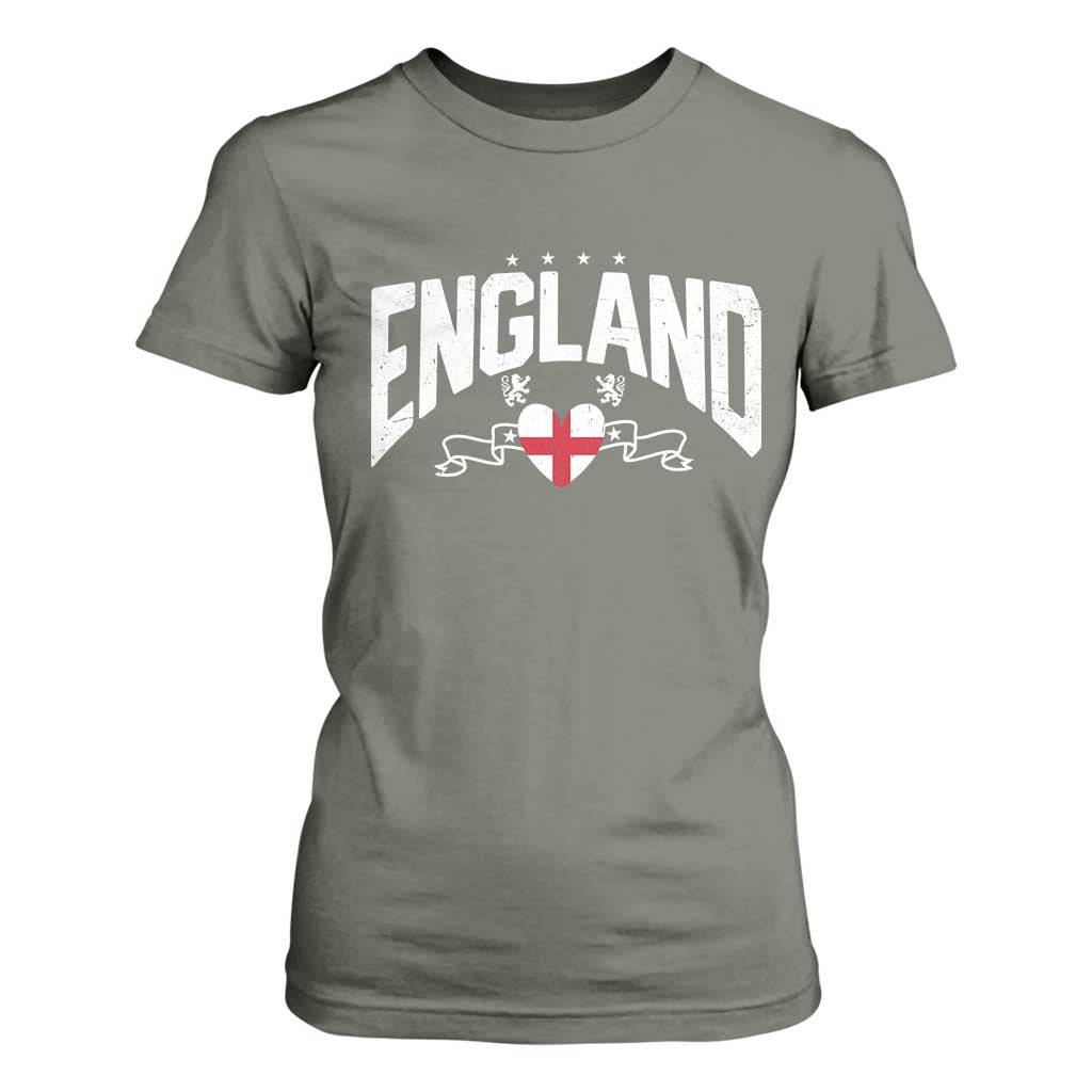 England Flag Heart T Shirt For Women Patriotic English Pride Graphic Gift TS12 Military Green Print Your Wear