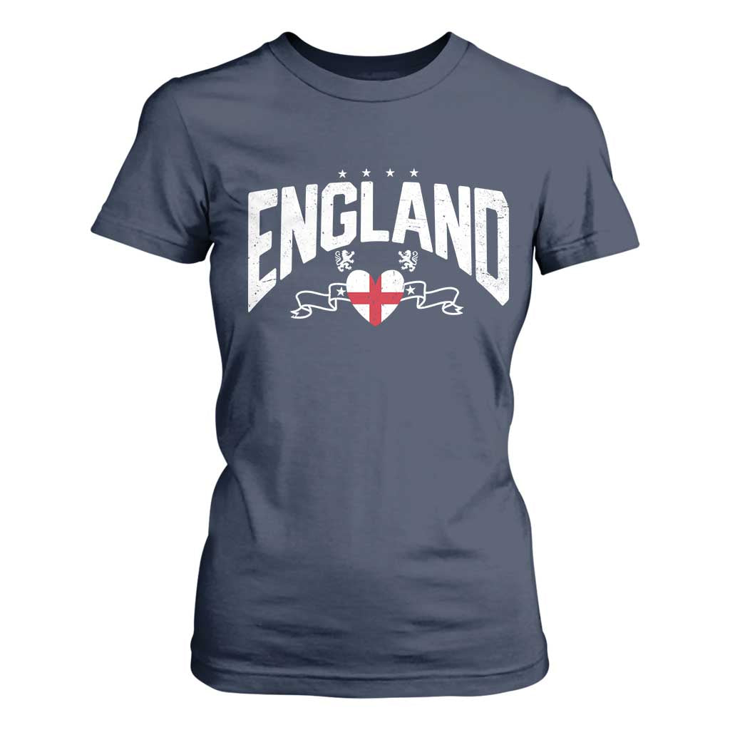 England Flag Heart T Shirt For Women Patriotic English Pride Graphic Gift TS12 Navy Print Your Wear