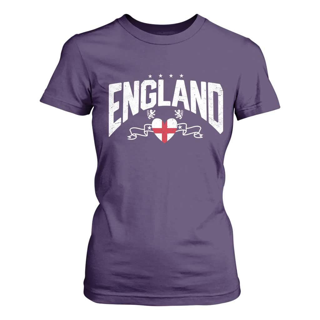 England Flag Heart T Shirt For Women Patriotic English Pride Graphic Gift TS12 Purple Print Your Wear