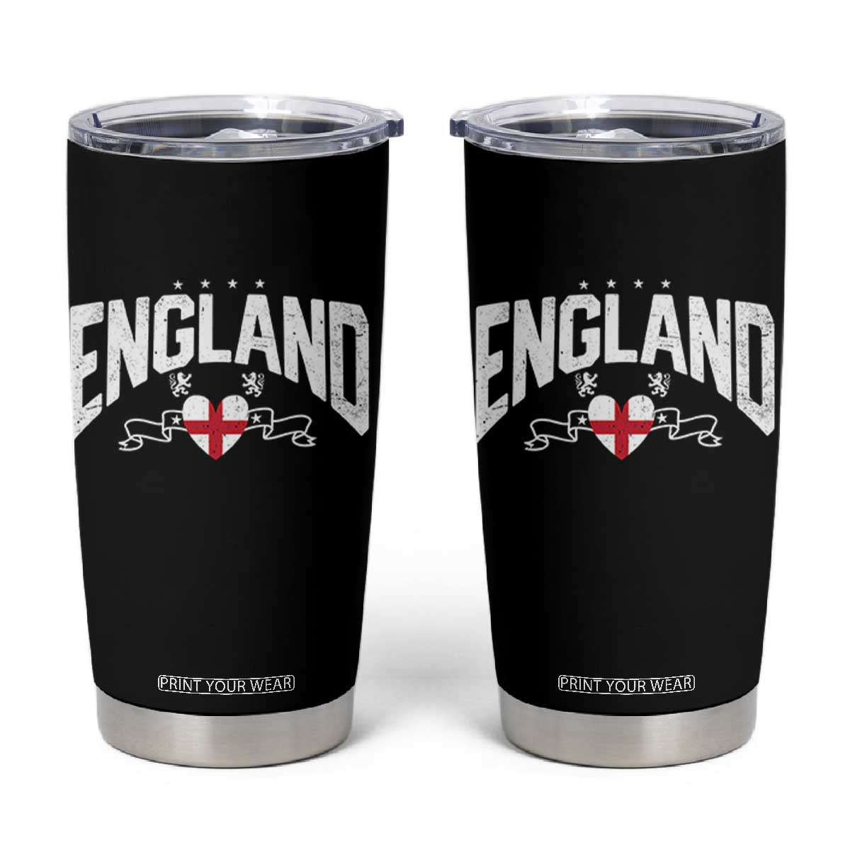 England Flag Heart Tumbler Cup Patriotic English Pride Graphic Gift TS12 Black Print Your Wear