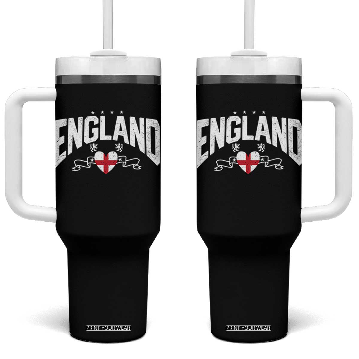 England Flag Heart Tumbler With Handle Patriotic English Pride Graphic Gift TS12 One Size: 40 oz Black Print Your Wear