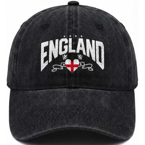 England Flag Heart Washed Cotton Baseball Cap Patriotic English Pride Graphic Gift TS12 Print Your Wear