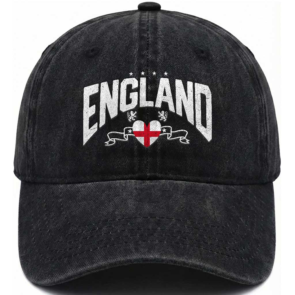 England Flag Heart Washed Cotton Baseball Cap Patriotic English Pride Graphic Gift TS12 Print Your Wear