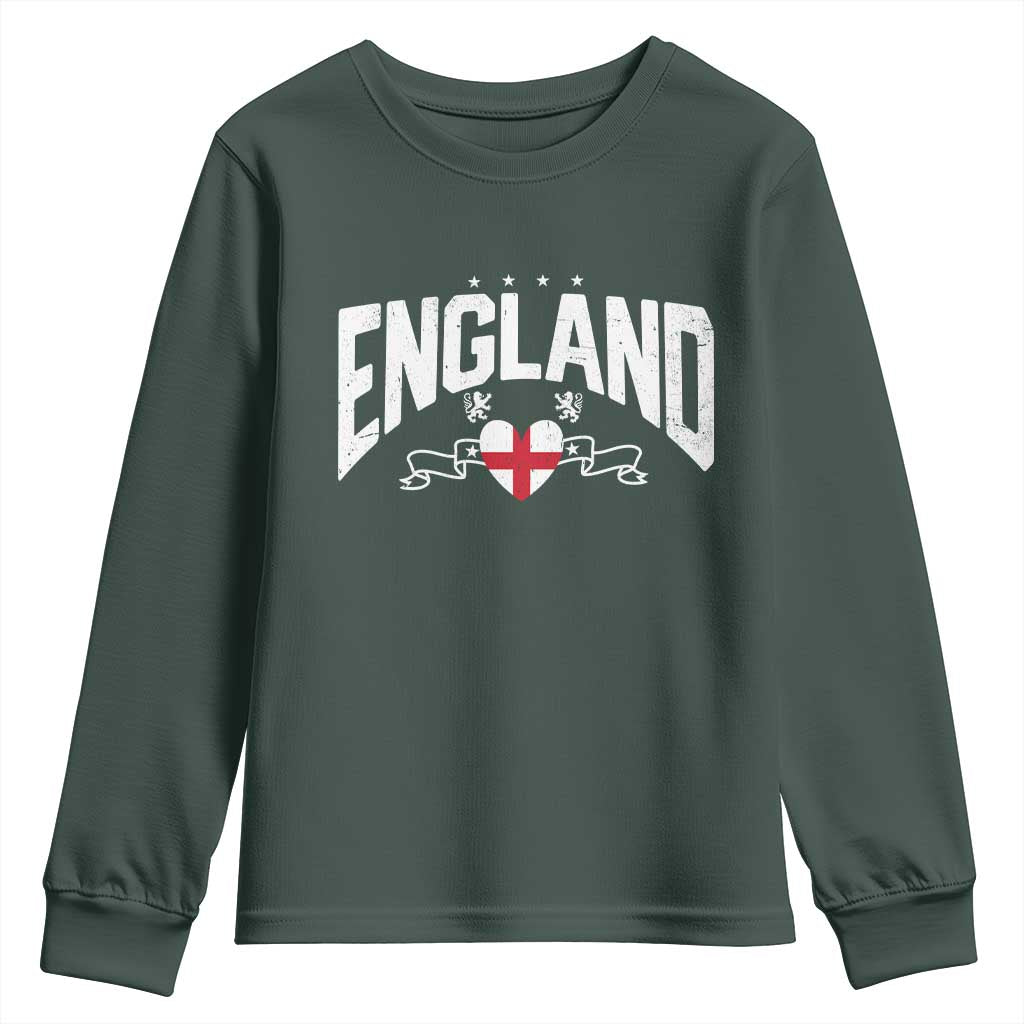 England Flag Heart Youth Sweatshirt Patriotic English Pride Graphic Gift TS12 Dark Forest Green Print Your Wear