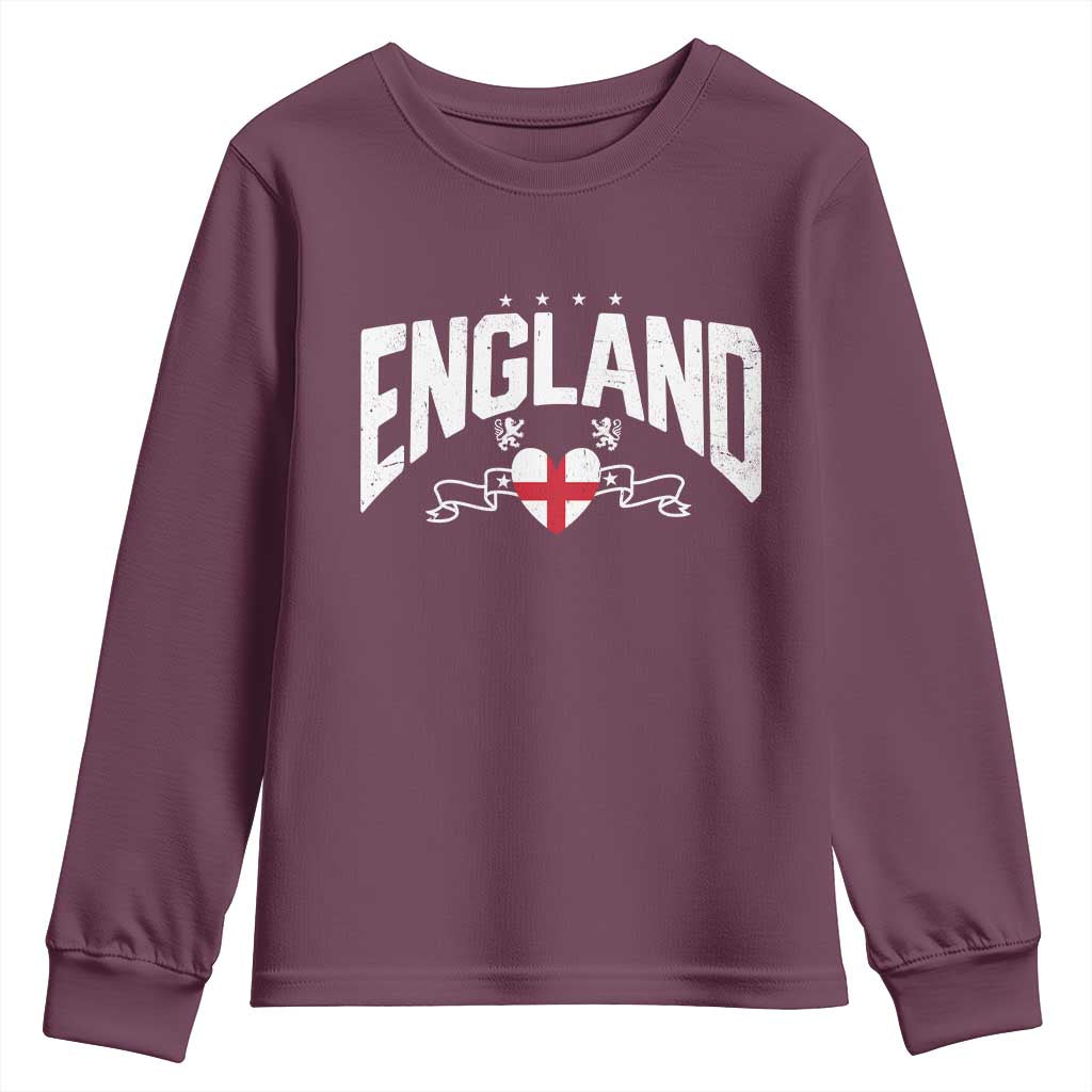 England Flag Heart Youth Sweatshirt Patriotic English Pride Graphic Gift TS12 Maroon Print Your Wear