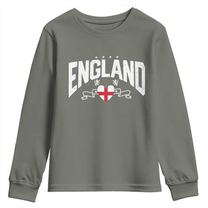 England Flag Heart Youth Sweatshirt Patriotic English Pride Graphic Gift TS12 Military Green Print Your Wear