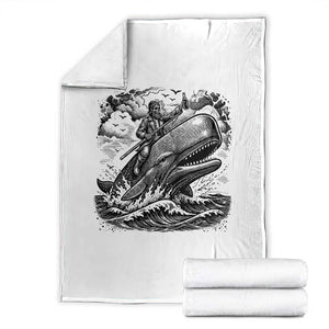 Funny Skeleton Whale Rider Throw Blanket Dark Maritime Gothic Vintage Nautical Graphic